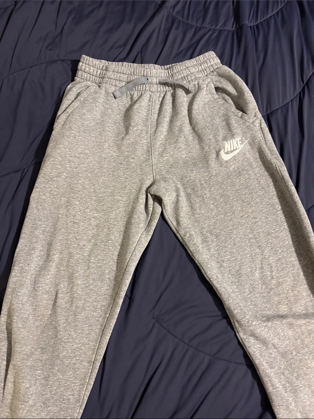 Nike Kids Light Gray Fleece Joggers with White Logo